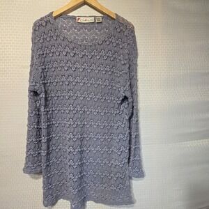 Chaus Women's Large  Lavender Sheer Knit Tunic Sweater Top‎ Long Sleeve Vintage